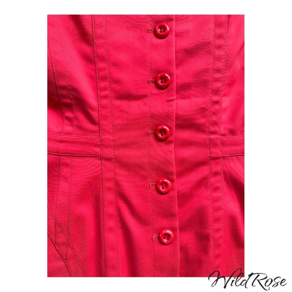 Byron Lars Bright Red Fitted Darted Button Up Back Sheath Pencil Dress SZ 8 - Picture 12 of 14
